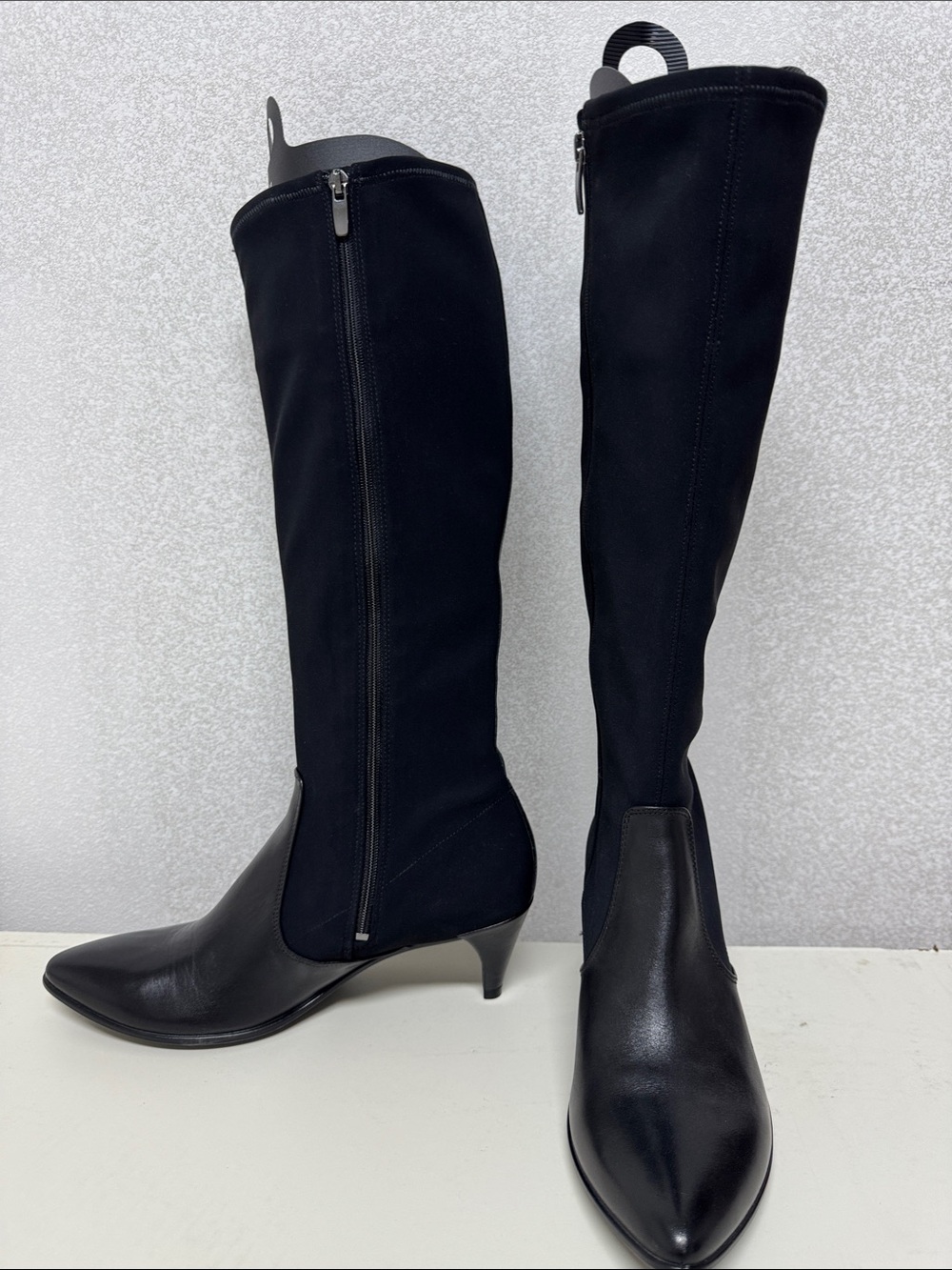 Ecco Black Over-the-Knee Pointed-Toe Kitten Heel Boots New Without Box